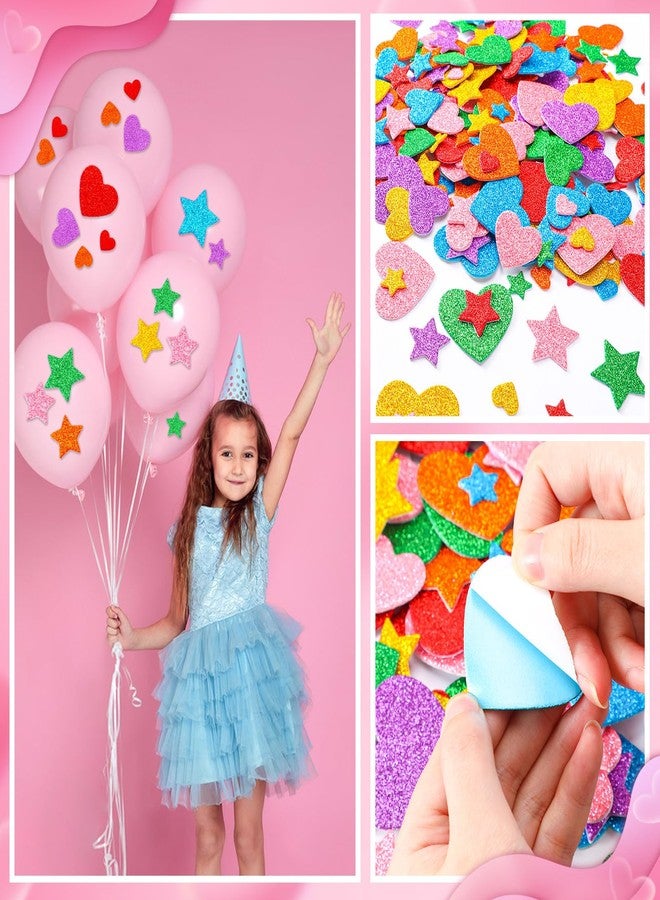 JULBEAR Colorful Glitter Foam Sticker, 300Pcs Stars Heart Shapes Glitter Self Adhesive Foam Stickers for Kids Party Favors Toddler DIY Crafts Supplies Home Decorations - Image 5